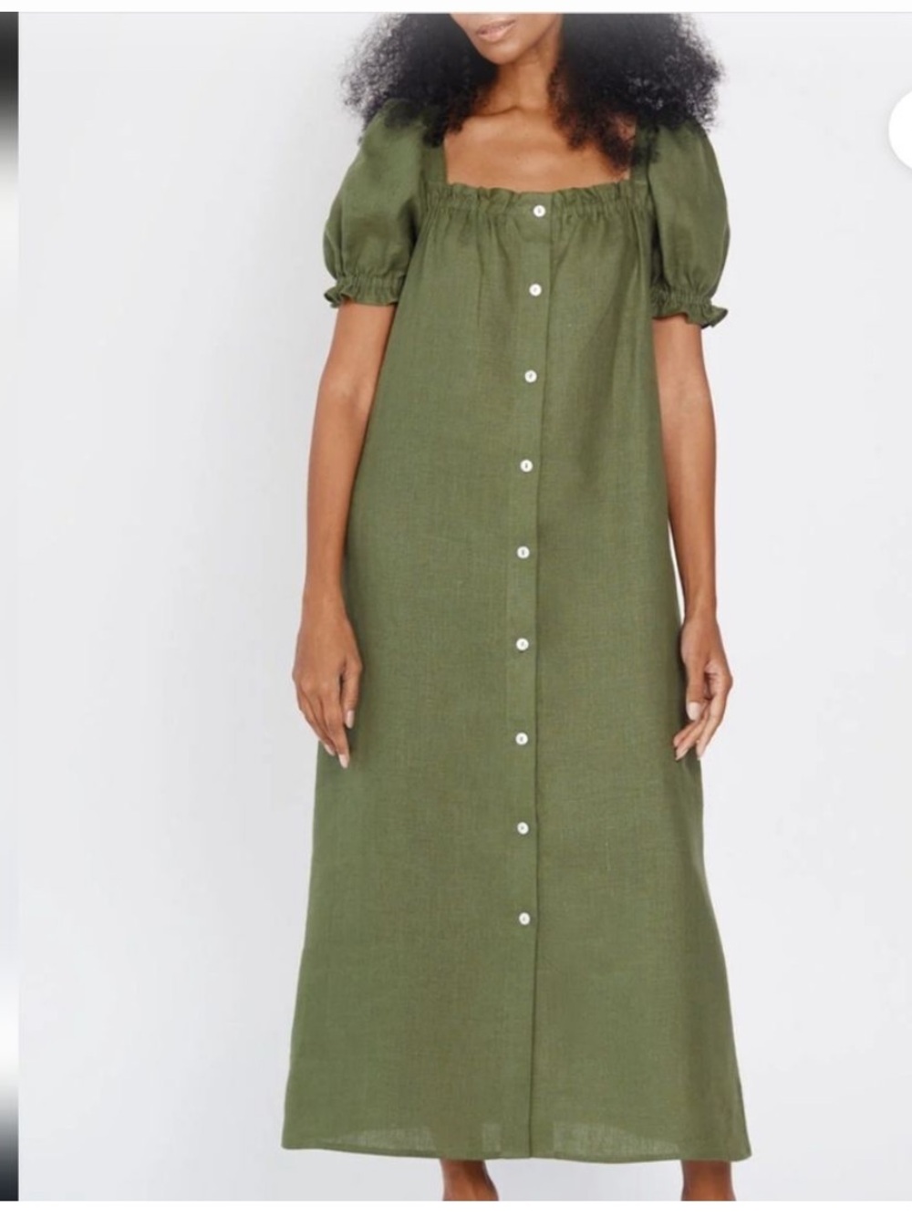 Sleeper Brigitte Maxi Dress Cypress Green Short Puff Sleeve Maxi Shirt Dress L